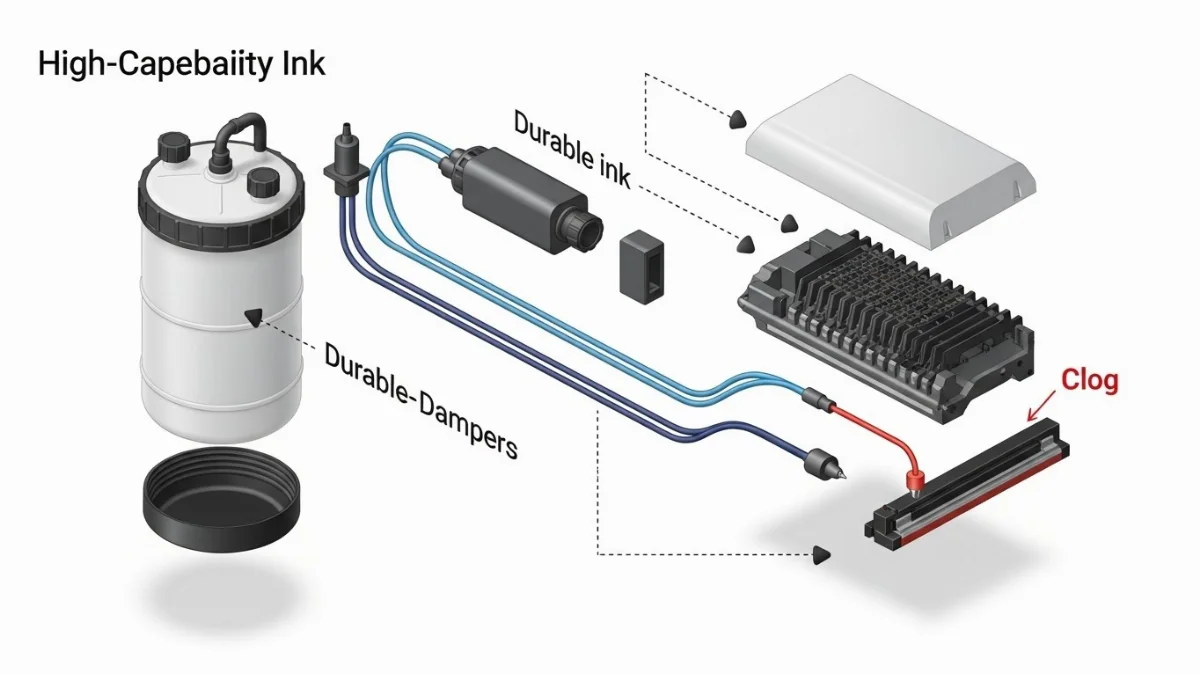 Bụi bẩn và vật lạ bám vào đầu phun máy in gây tắc nghẽn