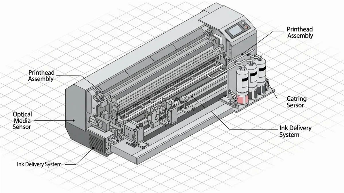 Hình ảnh minh họa quy trình Hiệu chỉnh đầu phun (Calibration) để sửa lỗi máy in bị lệch màu