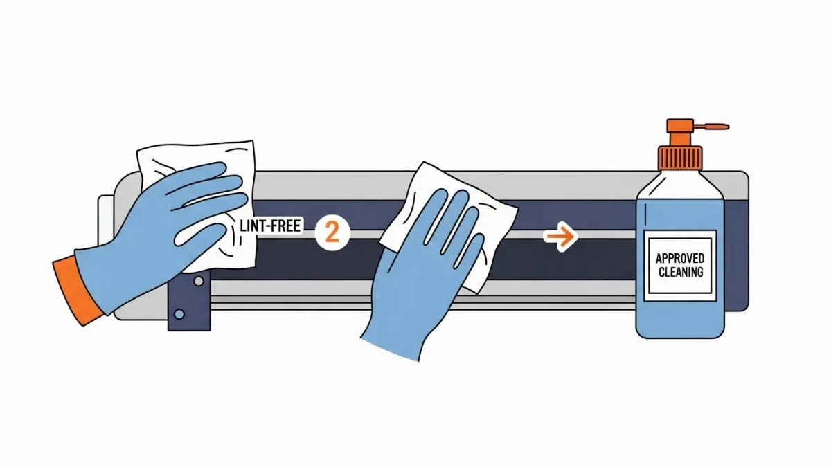 Dụng cụ vệ sinh đầu phun máy in, bao gồm dung dịch chuyên dụng và khăn mềm