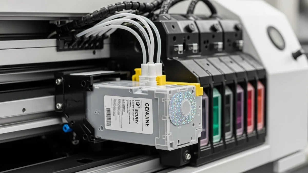 Kiểm tra kỹ lưỡng bao bì và tem chống giả của hộp mực in