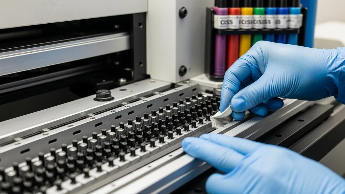 Hình ảnh minh họa nguyên nhân đầu phun máy in bị nghẹt mực khô