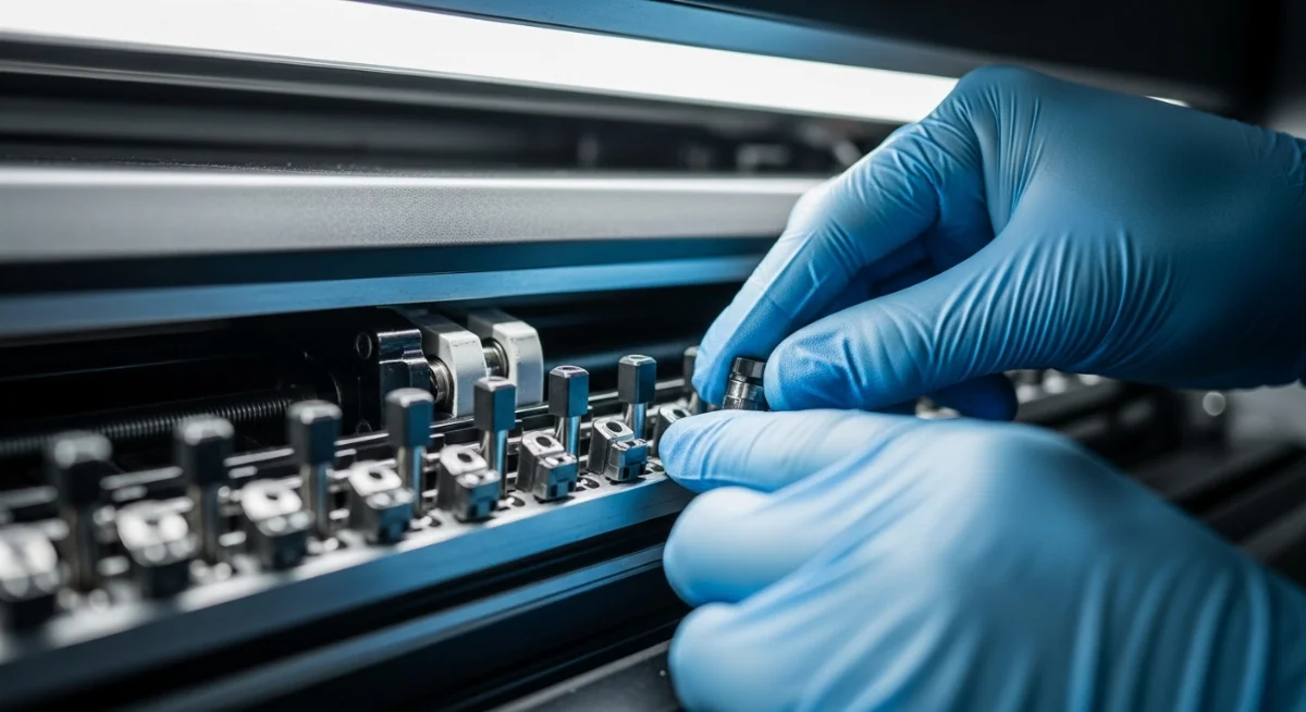 Hình ảnh minh họa các linh kiện bên trong một máy in quảng cáo cũ