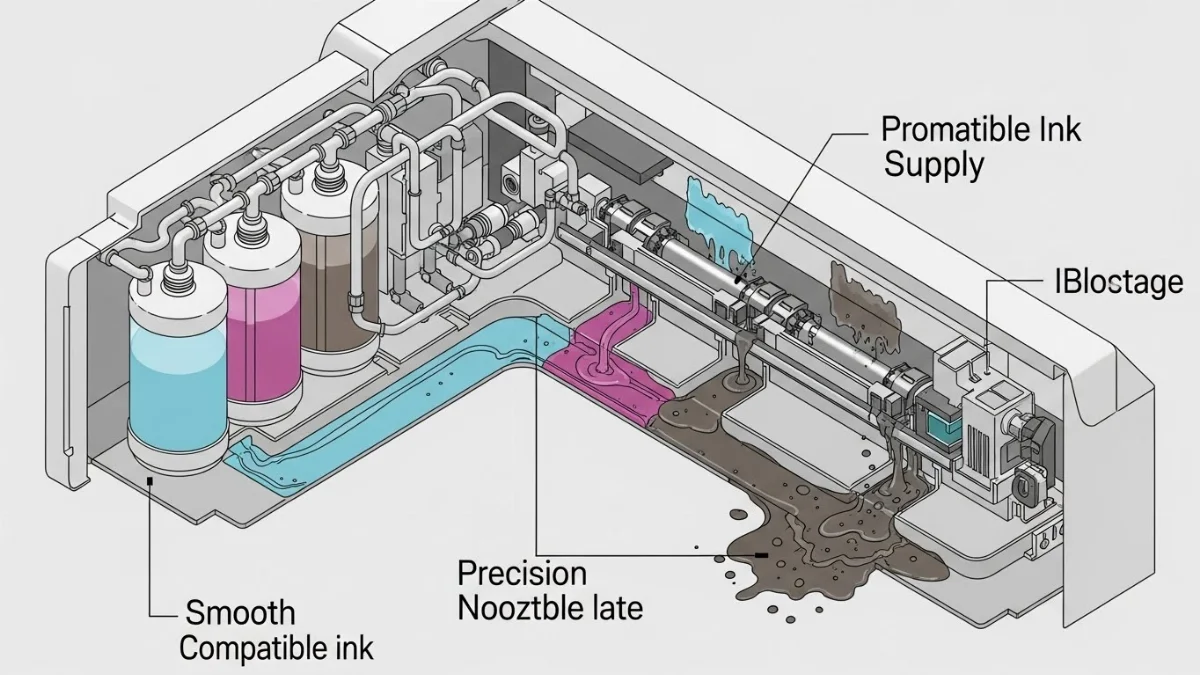 Kỹ thuật viên đang kiểm tra và bảo trì đầu phun máy in