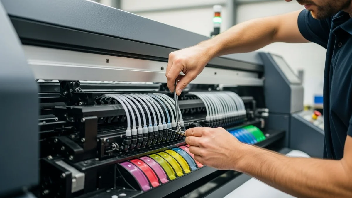 Kiểm tra bảo trì máy in công nghiệp định kỳ bởi kỹ thuật viên