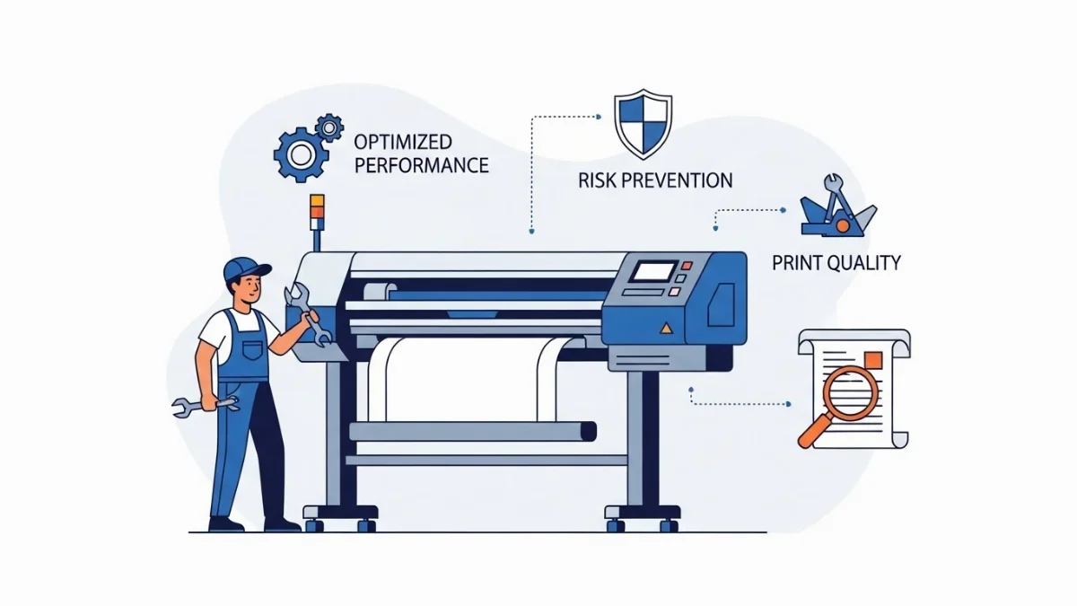 Kỹ thuật viên đang kiểm tra bảng mạch máy in công nghiệp