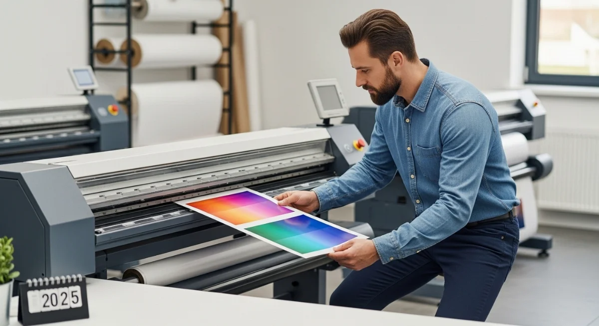 Hình ảnh máy in quảng cáo cũ đang hoạt động in ấn sản phẩm